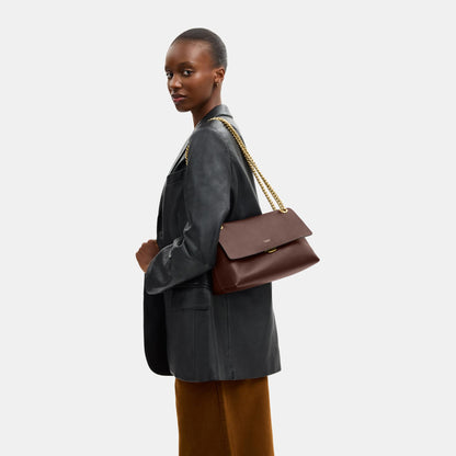 CDS61-Natural Grain Leather Chelsea Shoulder Bag 30 with Chain-B4/Maple