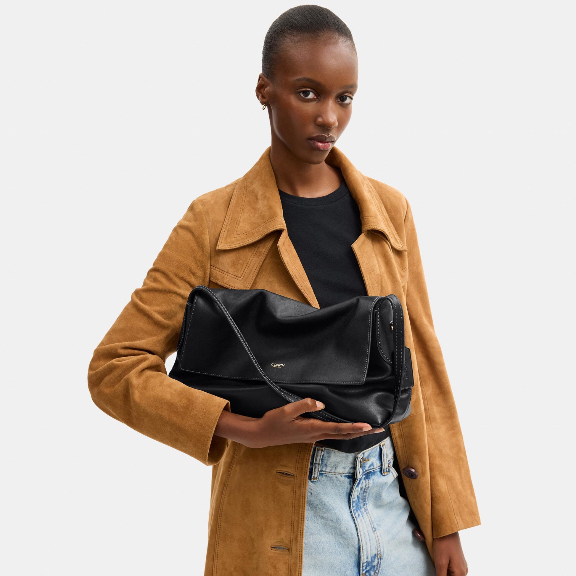 CDS62-Natural Grain Leather Chelsea Shoulder Bag 36-B4/Black