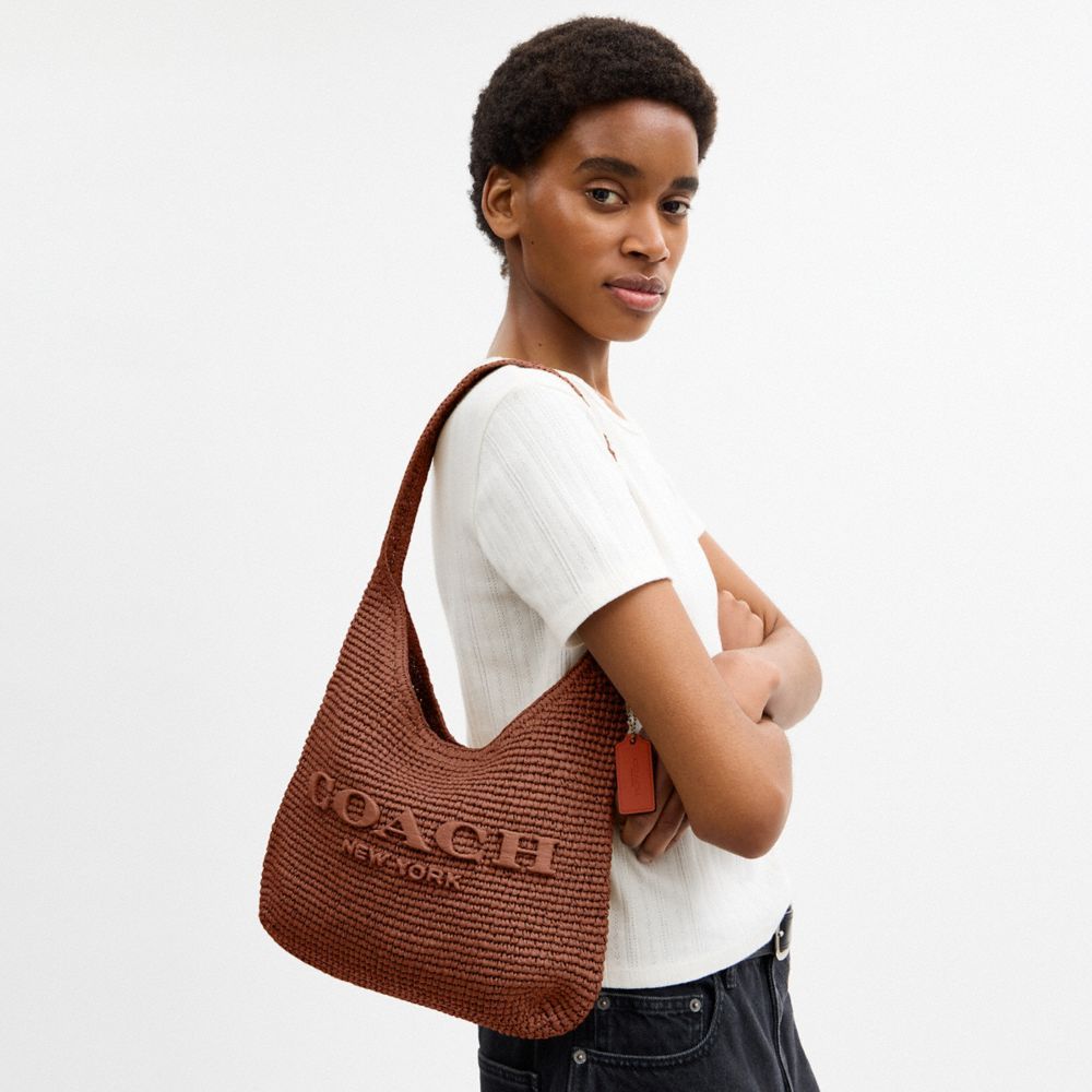 CDU75-Refined Weave Straw Brooklyn Shoulder Bag 28-B4/Clay