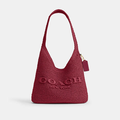 CDU75-Refined Weave Straw Brooklyn Shoulder Bag 28-B4/Dark Fuchsia