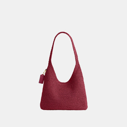 CDU75-Refined Weave Straw Brooklyn Shoulder Bag 28-B4/Dark Fuchsia