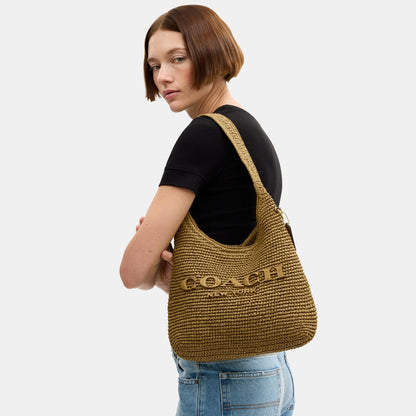 CDU75-Refined Weave Straw Brooklyn Shoulder Bag 28-B4/Muted Olive