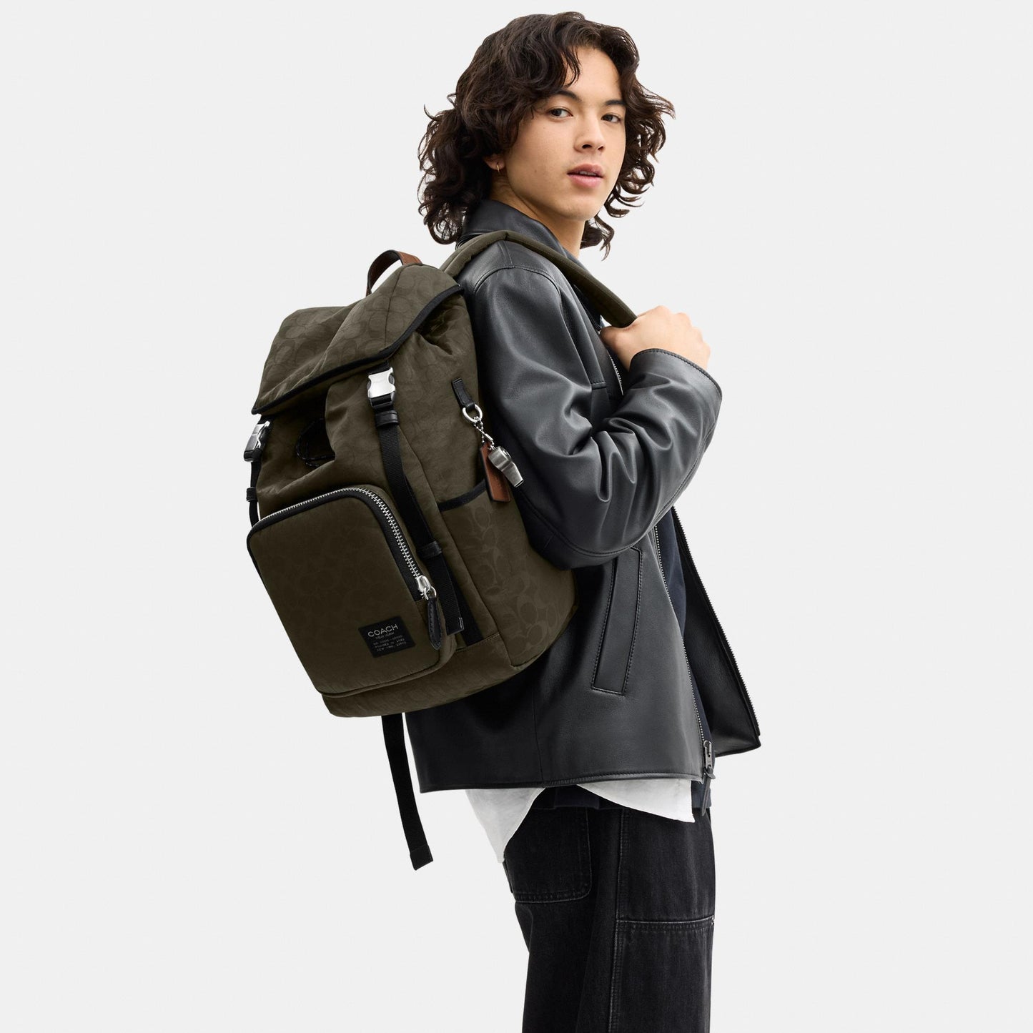 CDU99-Logan Backpack in Signature Nylon-Dark Moss