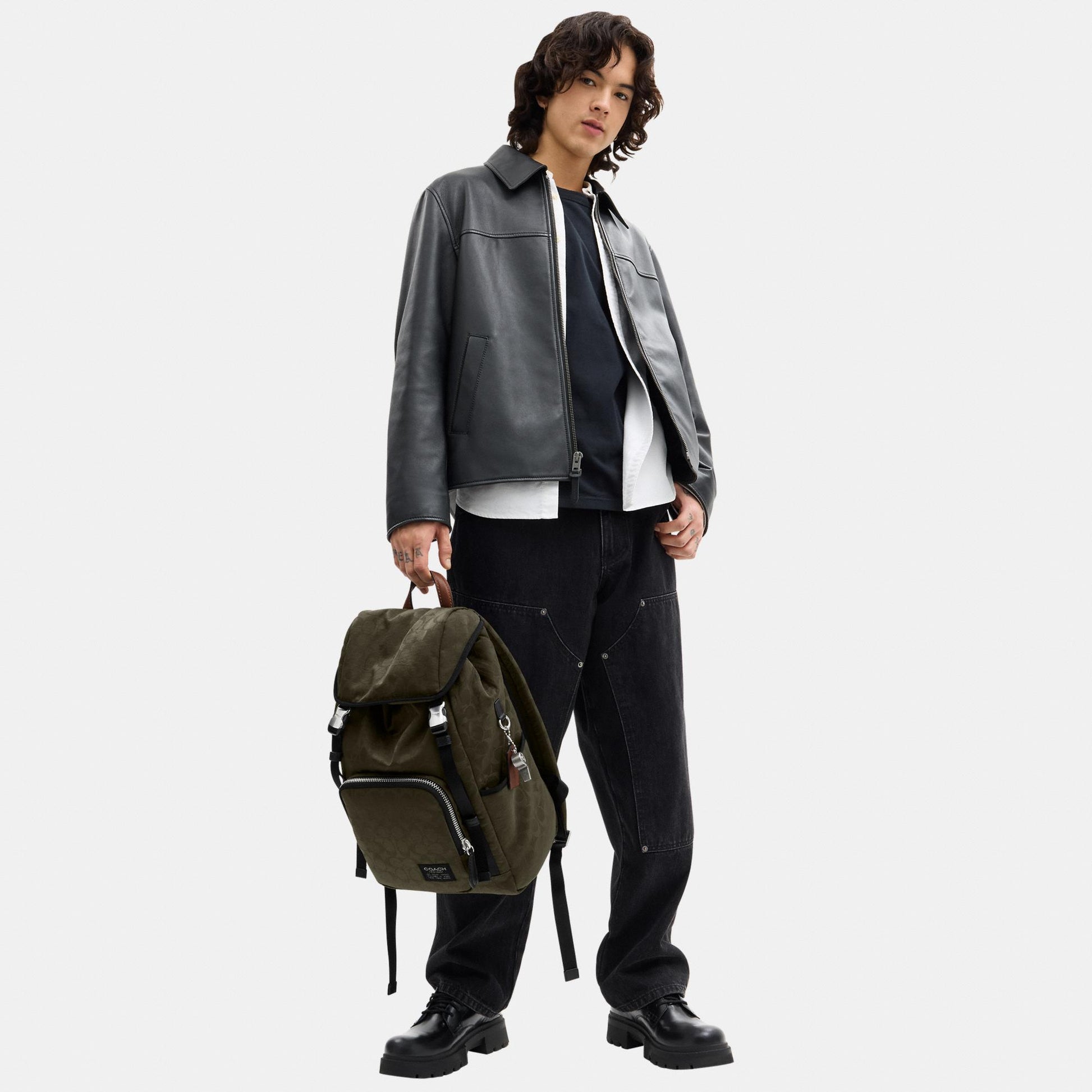 CDU99-Logan Backpack in Signature Nylon-Dark Moss