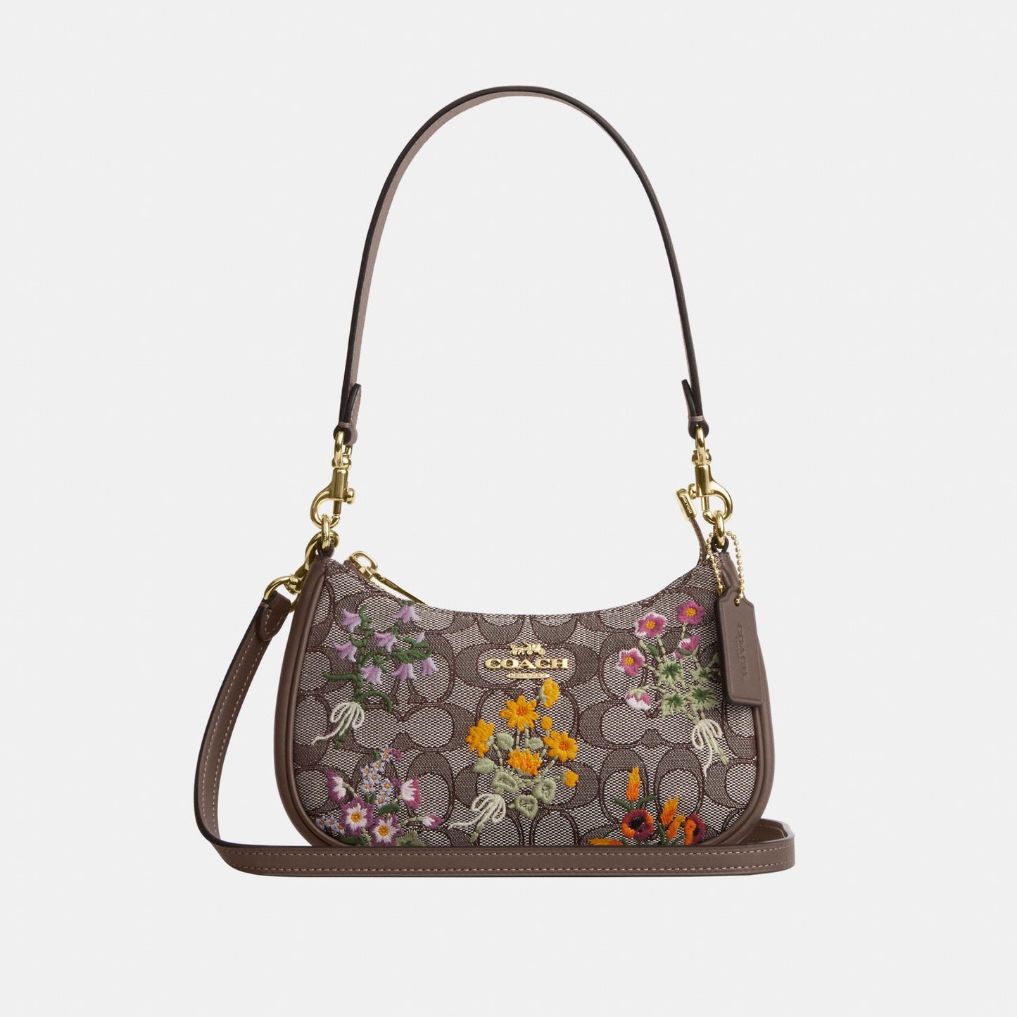 CDW65-Teri Mini Crossbody Bag in Signature Jacquard with Floral Embroidery-Im/Oak Multi