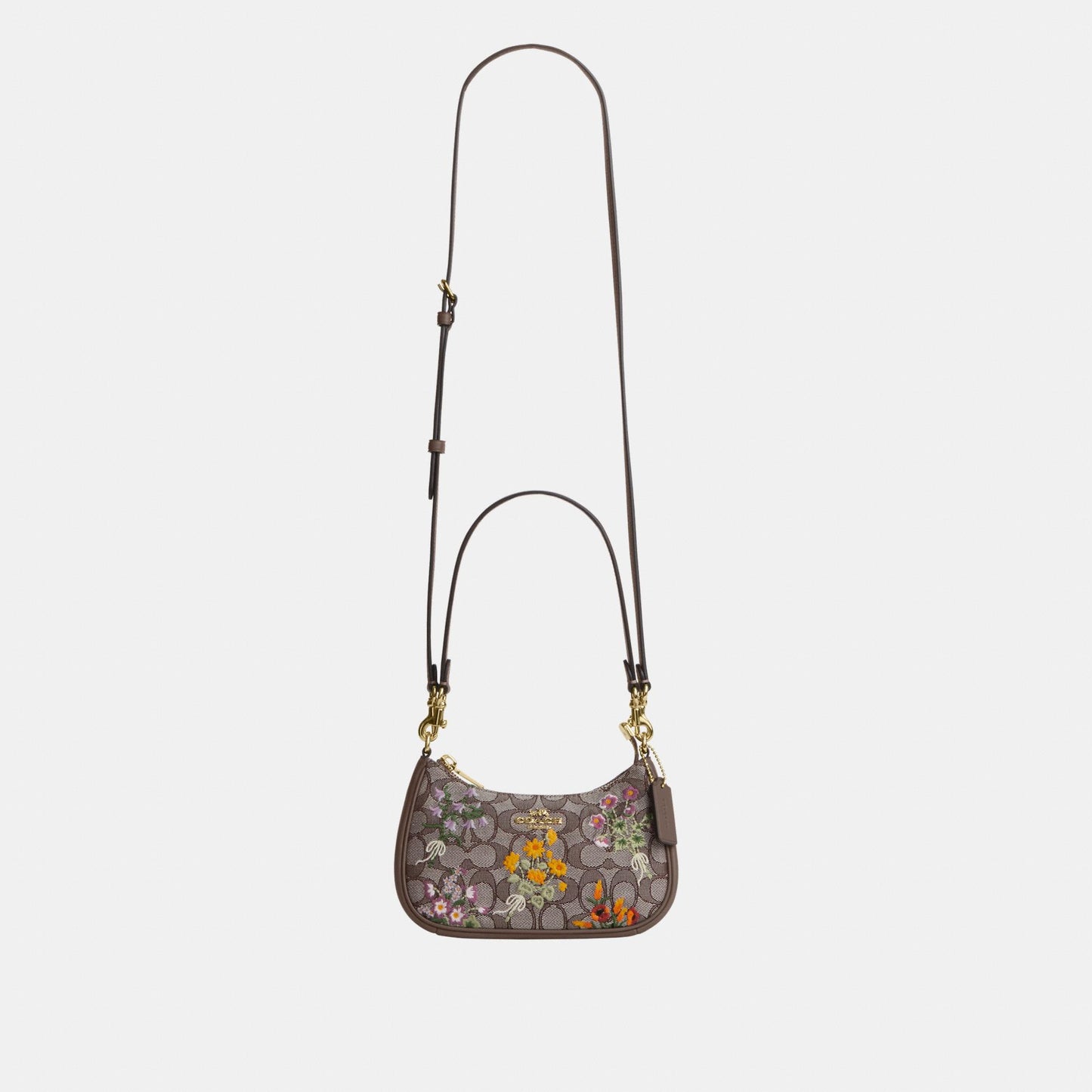 CDW65-Teri Mini Crossbody Bag in Signature Jacquard with Floral Embroidery-Im/Oak Multi