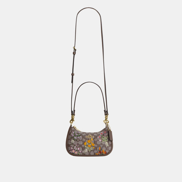 Teri Mini Crossbody Bag in Signature Jacquard with Floral Embroidery