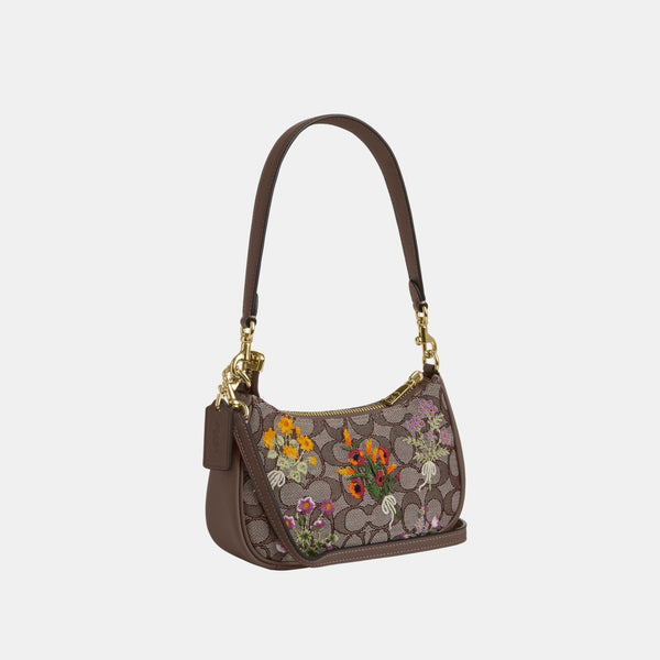 Teri Mini Crossbody Bag in Signature Jacquard with Floral Embroidery