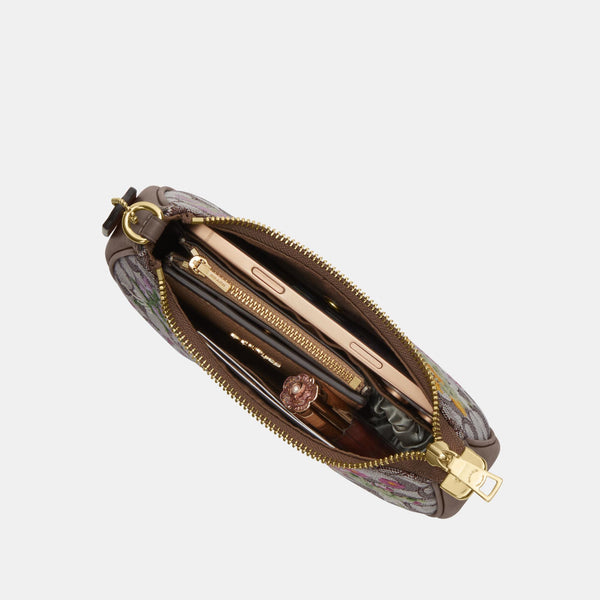 Teri Mini Crossbody Bag in Signature Jacquard with Floral Embroidery