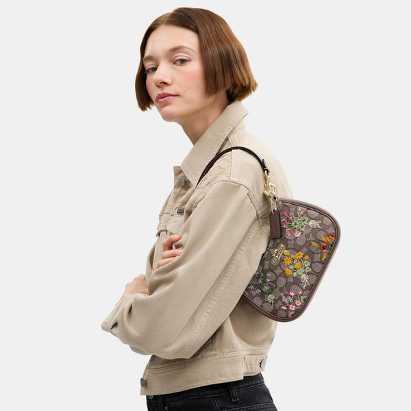 Teri Mini Crossbody Bag in Signature Jacquard with Floral Embroidery