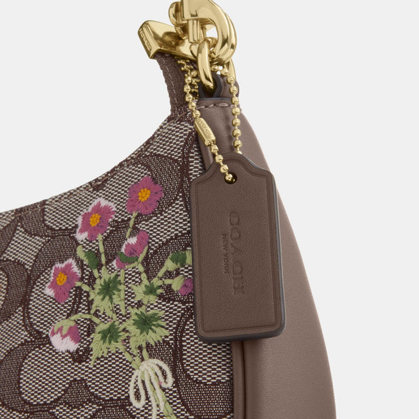 Teri Mini Crossbody Bag in Signature Jacquard with Floral Embroidery