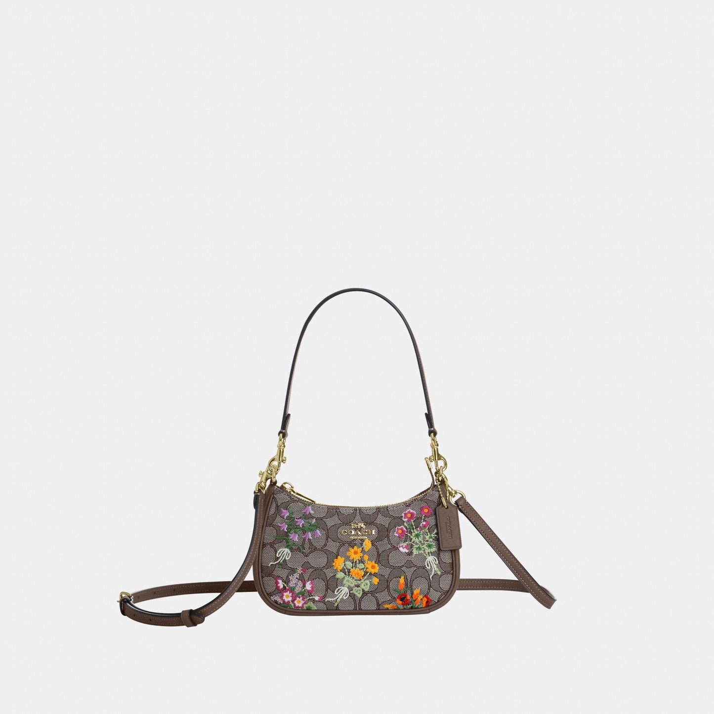 CDW65-Teri Mini Crossbody Bag in Signature Jacquard with Floral Embroidery-Im/Oak Multi