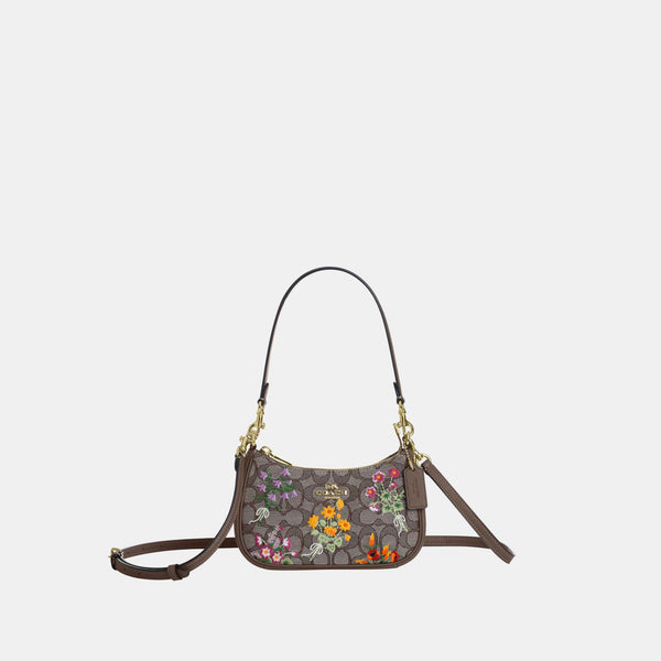 Teri Mini Crossbody Bag in Signature Jacquard with Floral Embroidery
