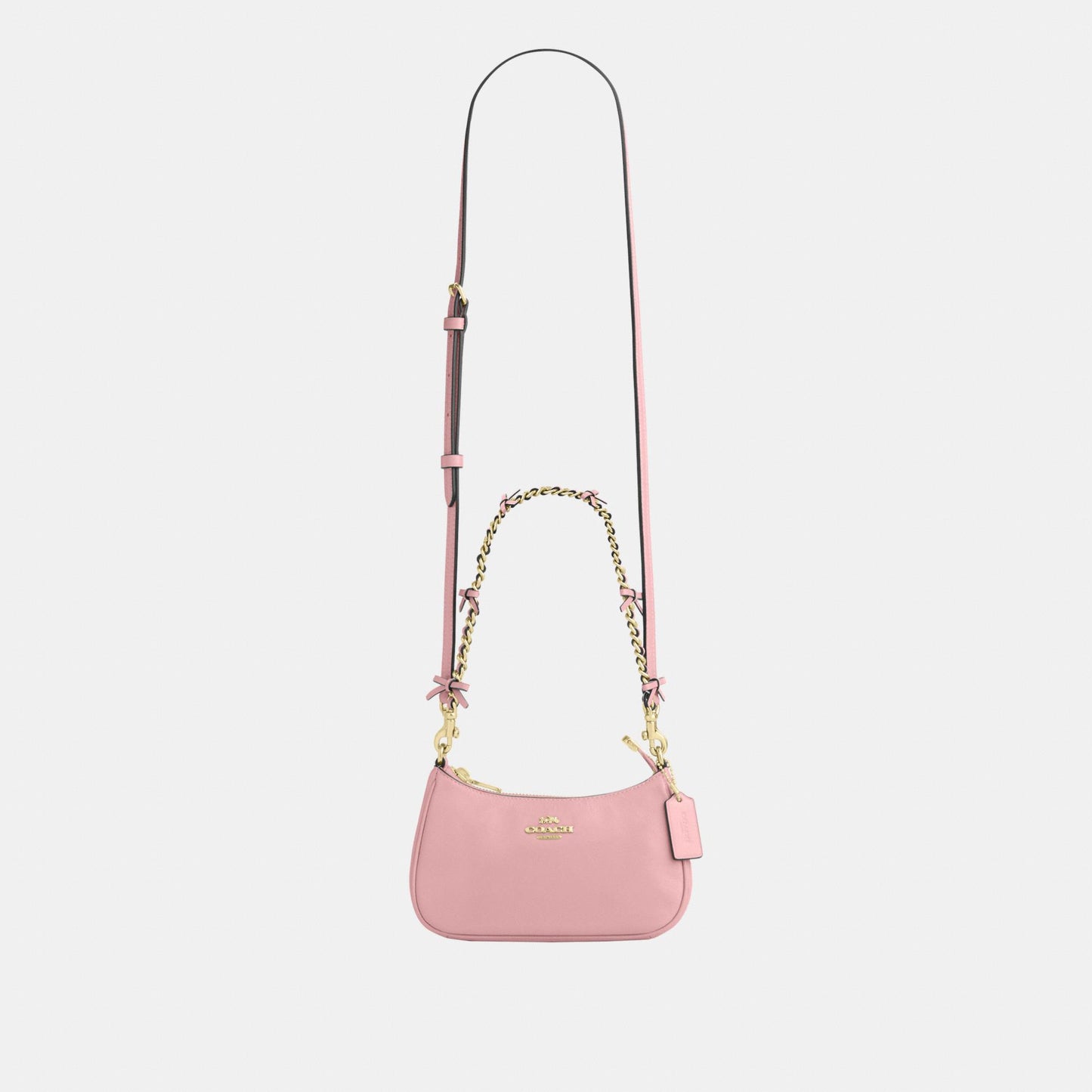 CDW68-Teri Mini Crossbody in Glazed Leather with Bow Strap-Im/Soft Pink