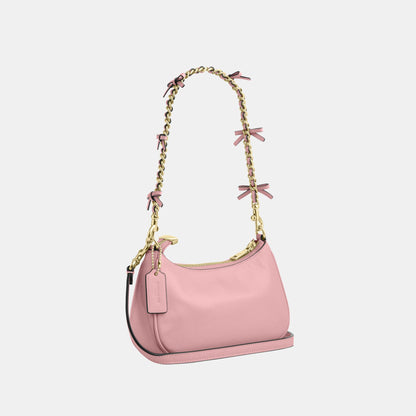 CDW68-Teri Mini Crossbody in Glazed Leather with Bow Strap-Im/Soft Pink
