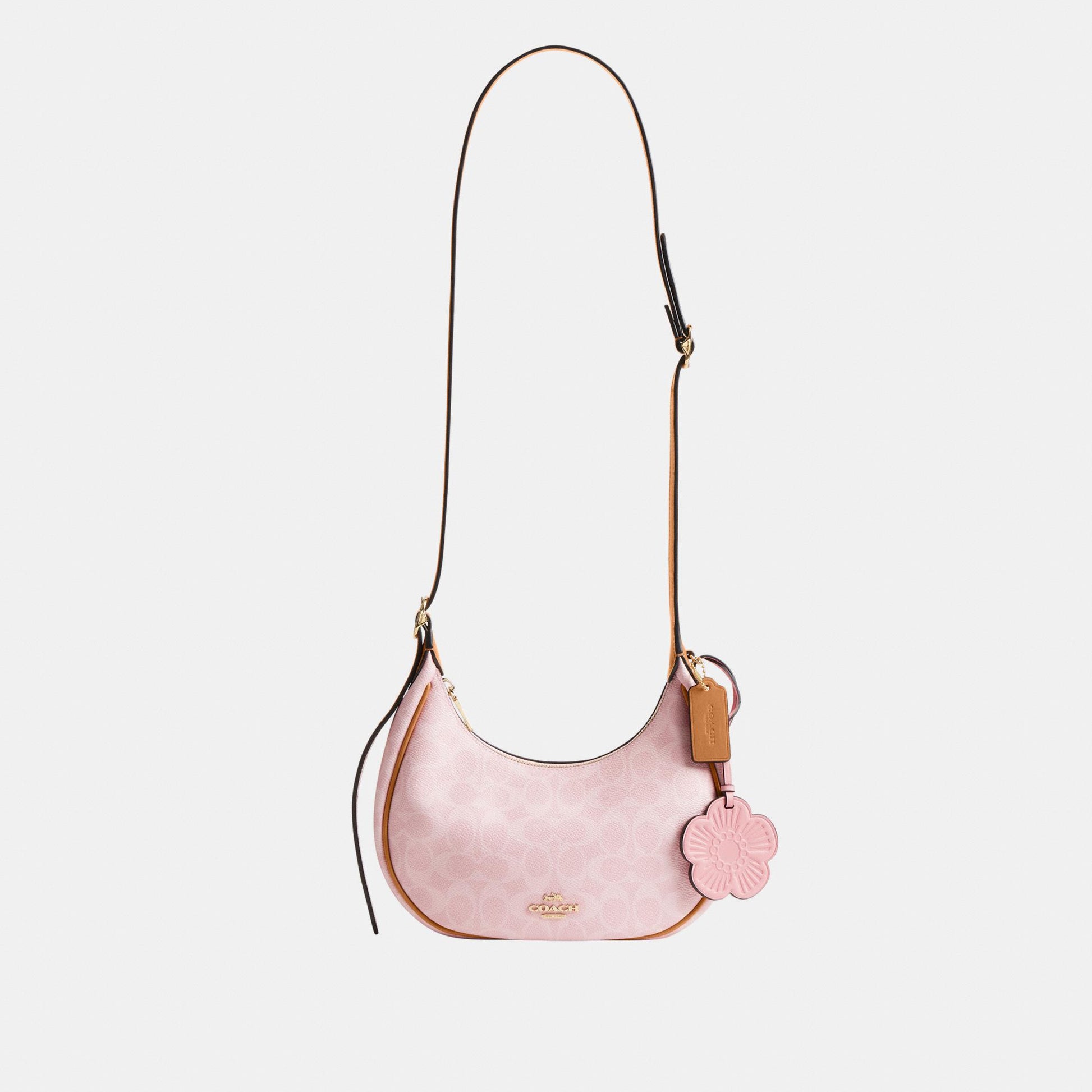 CDW86-Emily Mini Shoulder Bag in Signature Canvas with Heart Charm-Im/Powder Pink