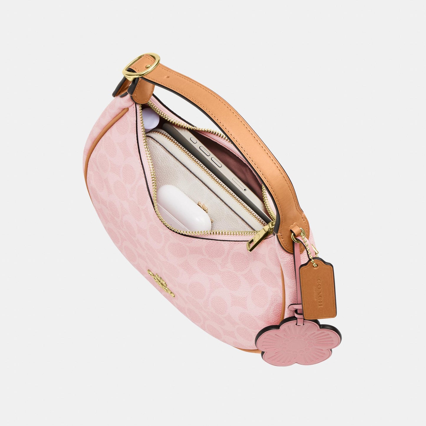 CDW86-Emily Mini Shoulder Bag in Signature Canvas with Heart Charm-Im/Powder Pink