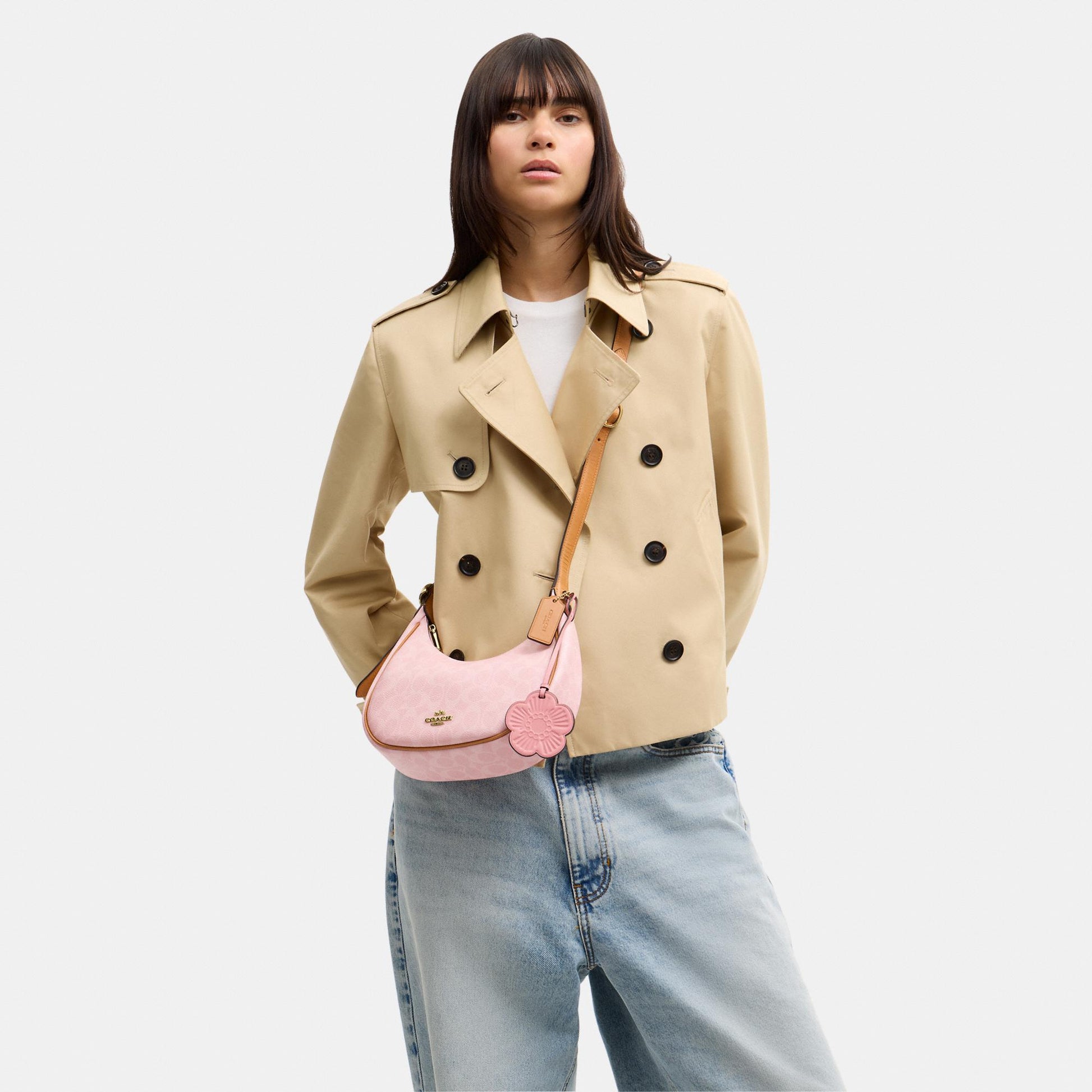 CDW86-Emily Mini Shoulder Bag in Signature Canvas with Heart Charm-Im/Powder Pink