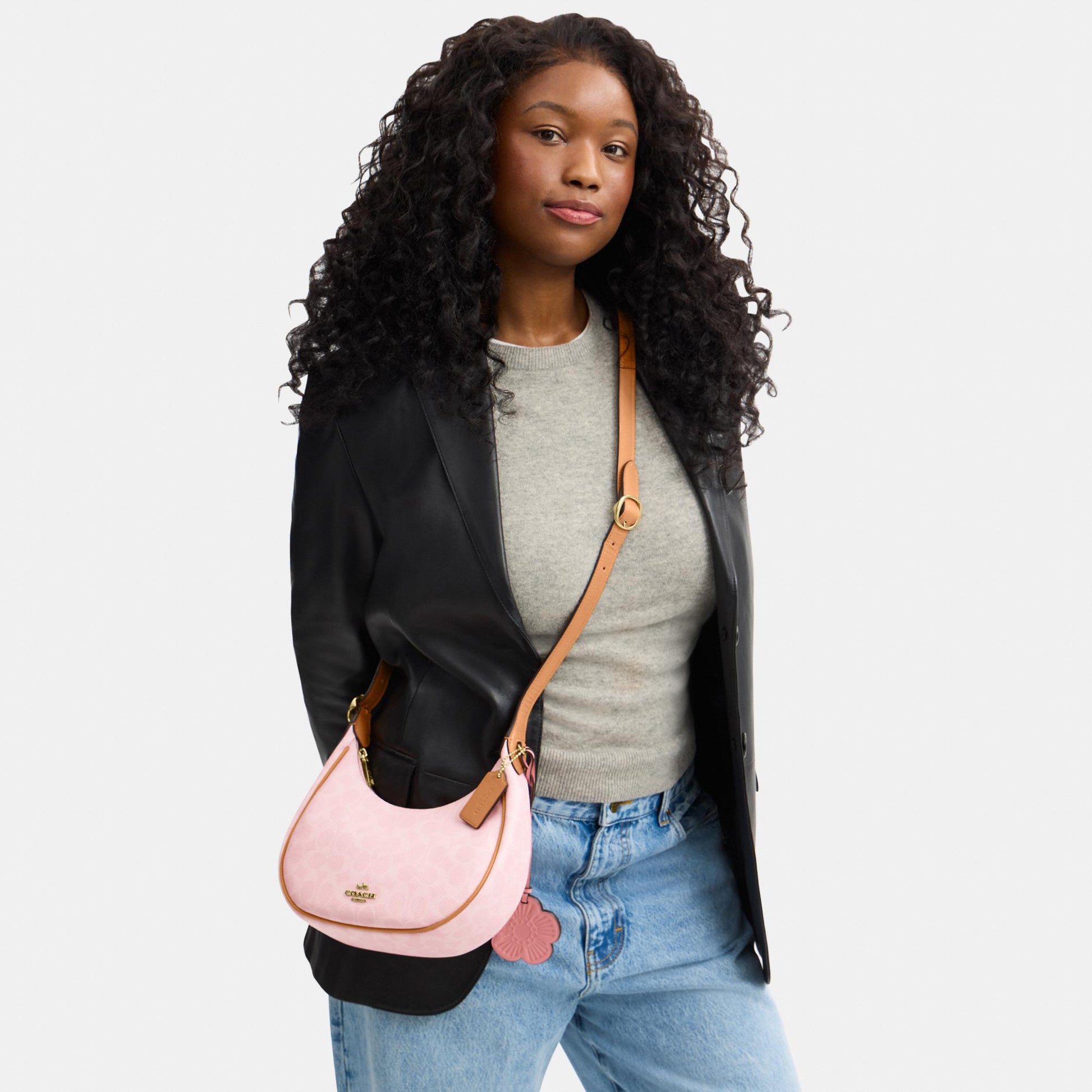CDW86-Emily Mini Shoulder Bag in Signature Canvas with Heart Charm-Im/Powder Pink