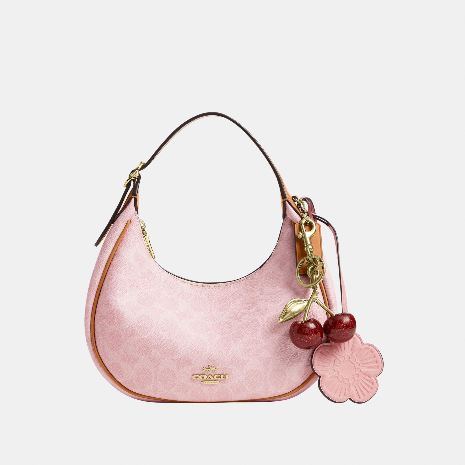 CDW86-Emily Mini Shoulder Bag in Signature Canvas with Heart Charm-Im/Powder Pink