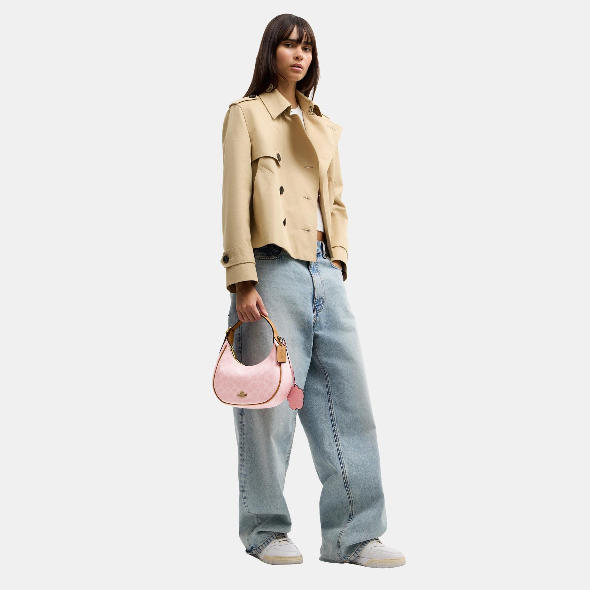 CDW86-Emily Mini Shoulder Bag in Signature Canvas with Heart Charm-Im/Powder Pink