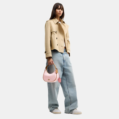 CDW86-Emily Mini Shoulder Bag in Signature Canvas with Heart Charm-Im/Powder Pink