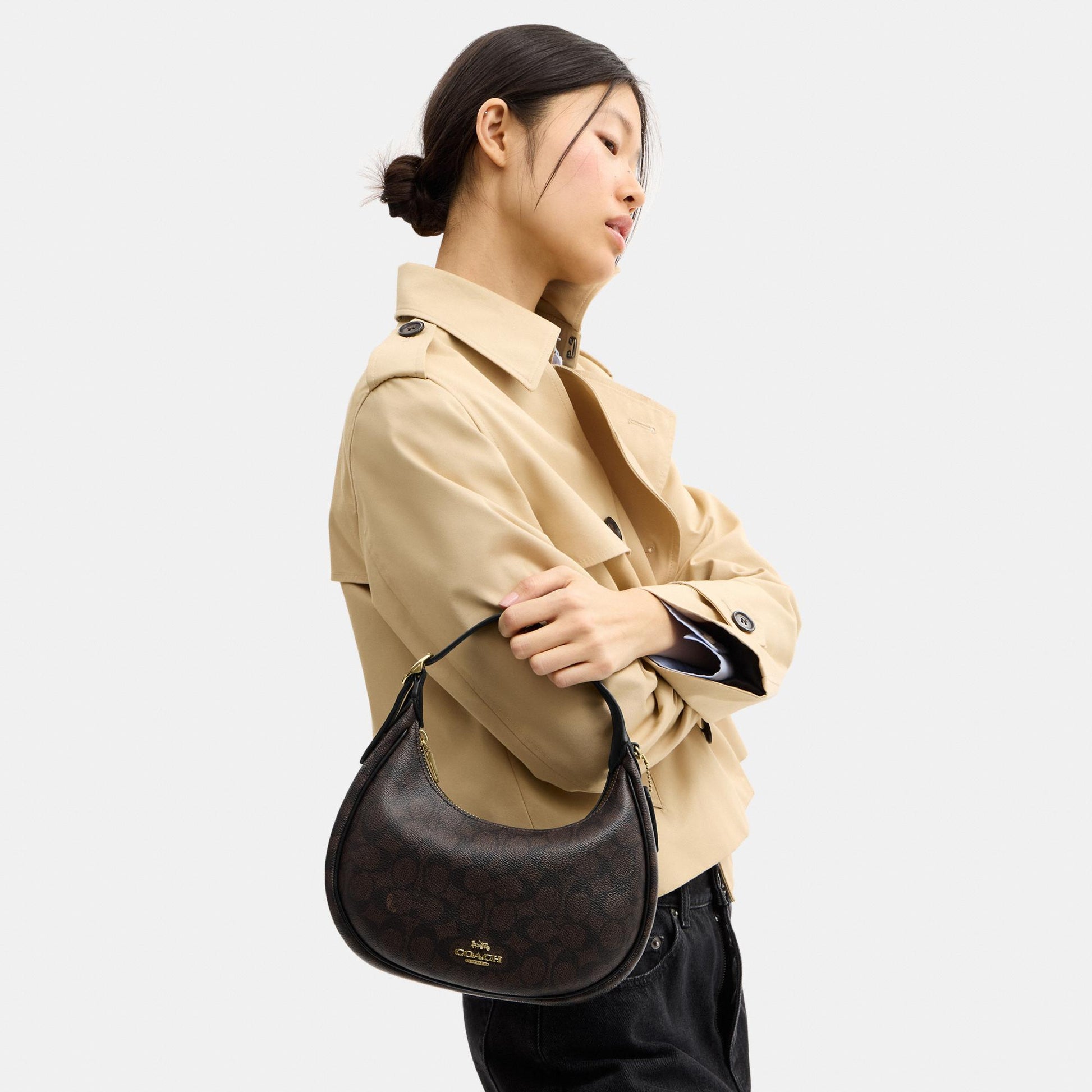 CDX17-Emily Mini Shoulder Bag in Signature Canvas-Im/Walnut/Black