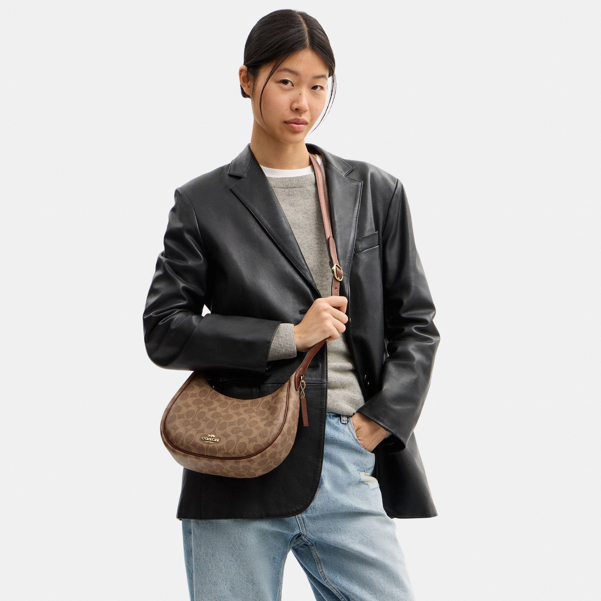 CDX17-Emily Mini Shoulder Bag in Signature Canvas-Im/Tan/Brown