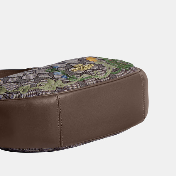Emily Shoulder Bag in Signature Jacquard with Floral Embroidery