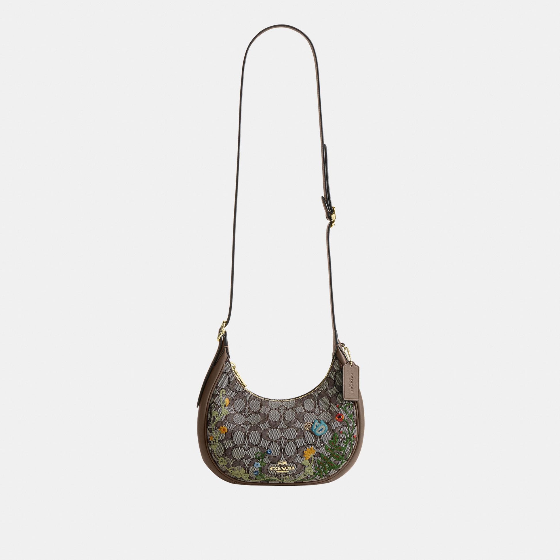 CDX19-Emily Shoulder Bag in Signature Jacquard with Floral Embroidery-Im/Oak Multi