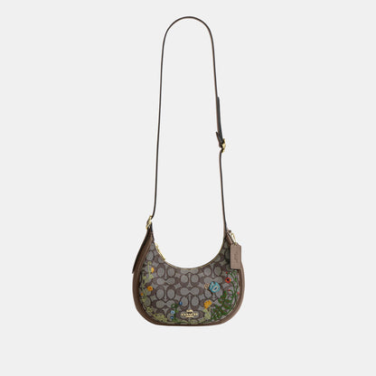 CDX19-Emily Shoulder Bag in Signature Jacquard with Floral Embroidery-Im/Oak Multi