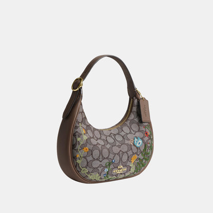 CDX19-Emily Shoulder Bag in Signature Jacquard with Floral Embroidery-Im/Oak Multi