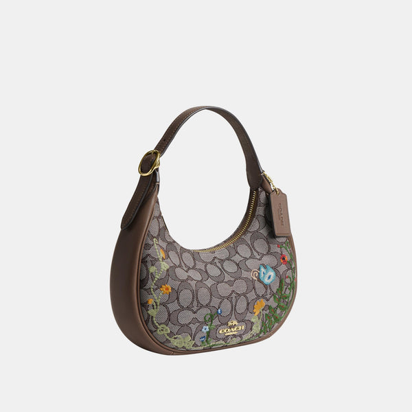 Emily Shoulder Bag in Signature Jacquard with Floral Embroidery
