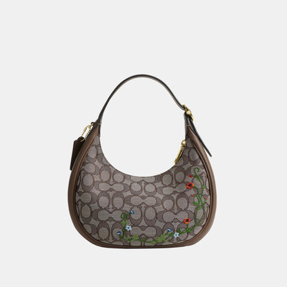 CDX19-Emily Shoulder Bag in Signature Jacquard with Floral Embroidery-Im/Oak Multi