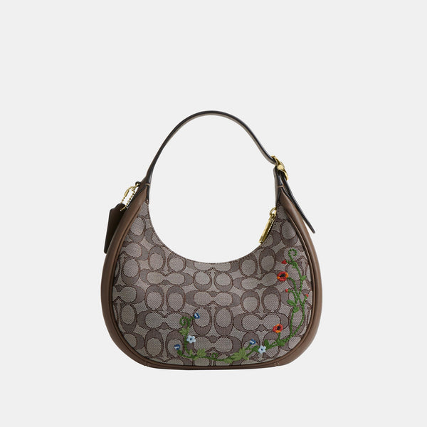 Emily Shoulder Bag in Signature Jacquard with Floral Embroidery