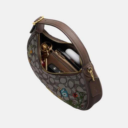 CDX19-Emily Shoulder Bag in Signature Jacquard with Floral Embroidery-Im/Oak Multi