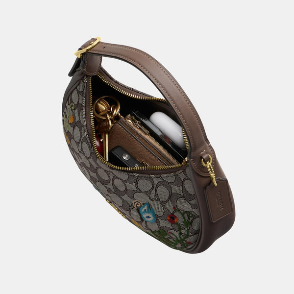 Emily Shoulder Bag in Signature Jacquard with Floral Embroidery