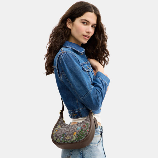 Emily Shoulder Bag in Signature Jacquard with Floral Embroidery