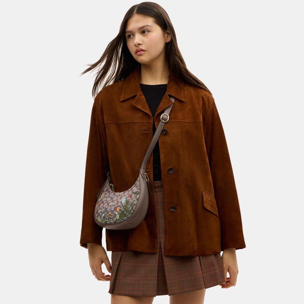 Emily Shoulder Bag in Signature Jacquard with Floral Embroidery