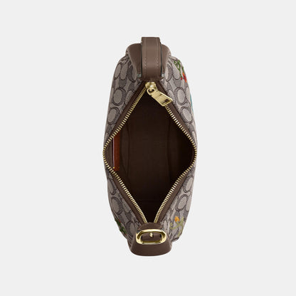 CDX19-Emily Shoulder Bag in Signature Jacquard with Floral Embroidery-Im/Oak Multi