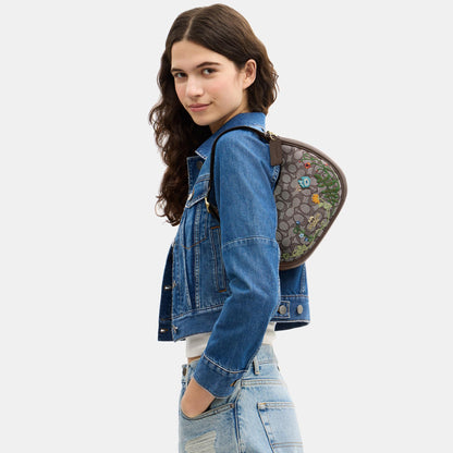 CDX19-Emily Shoulder Bag in Signature Jacquard with Floral Embroidery-Im/Oak Multi
