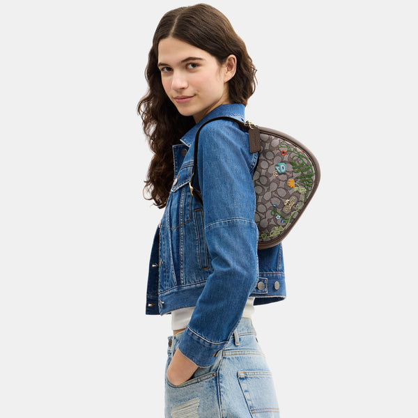 Emily Shoulder Bag in Signature Jacquard with Floral Embroidery