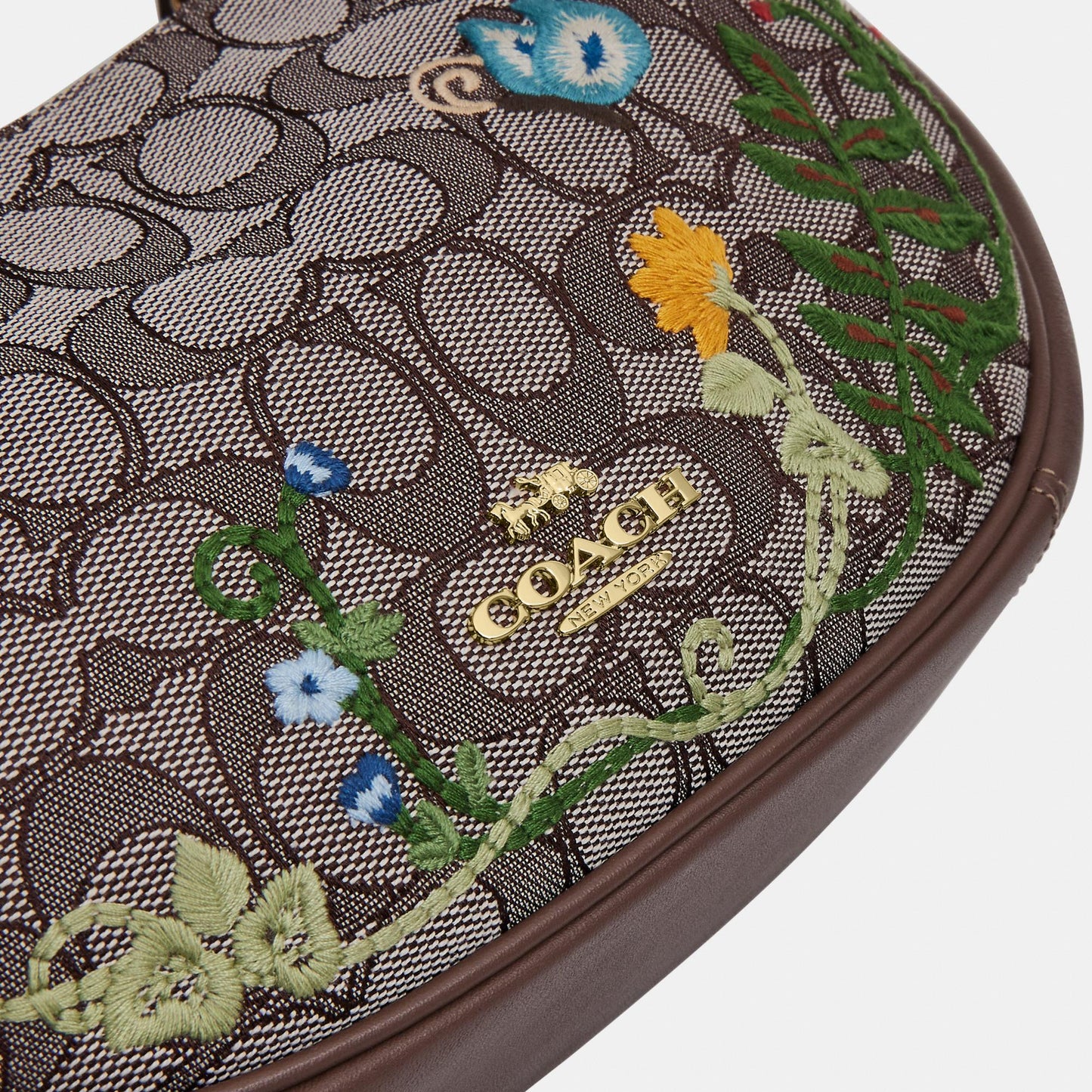 CDX19-Emily Shoulder Bag in Signature Jacquard with Floral Embroidery-Im/Oak Multi