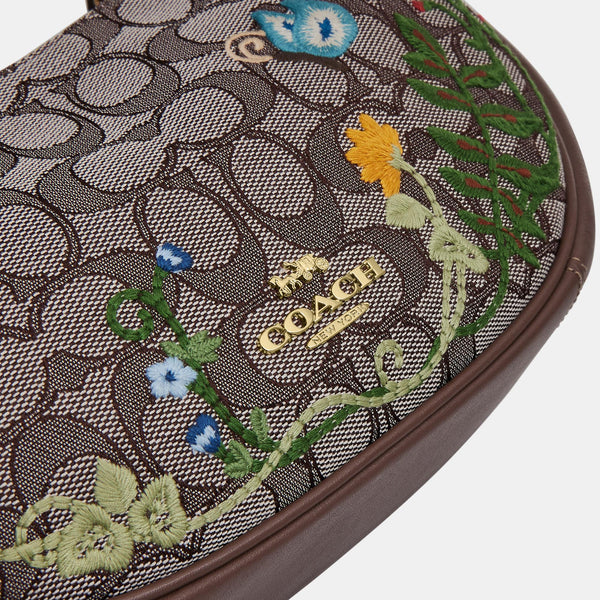 Emily Shoulder Bag in Signature Jacquard with Floral Embroidery