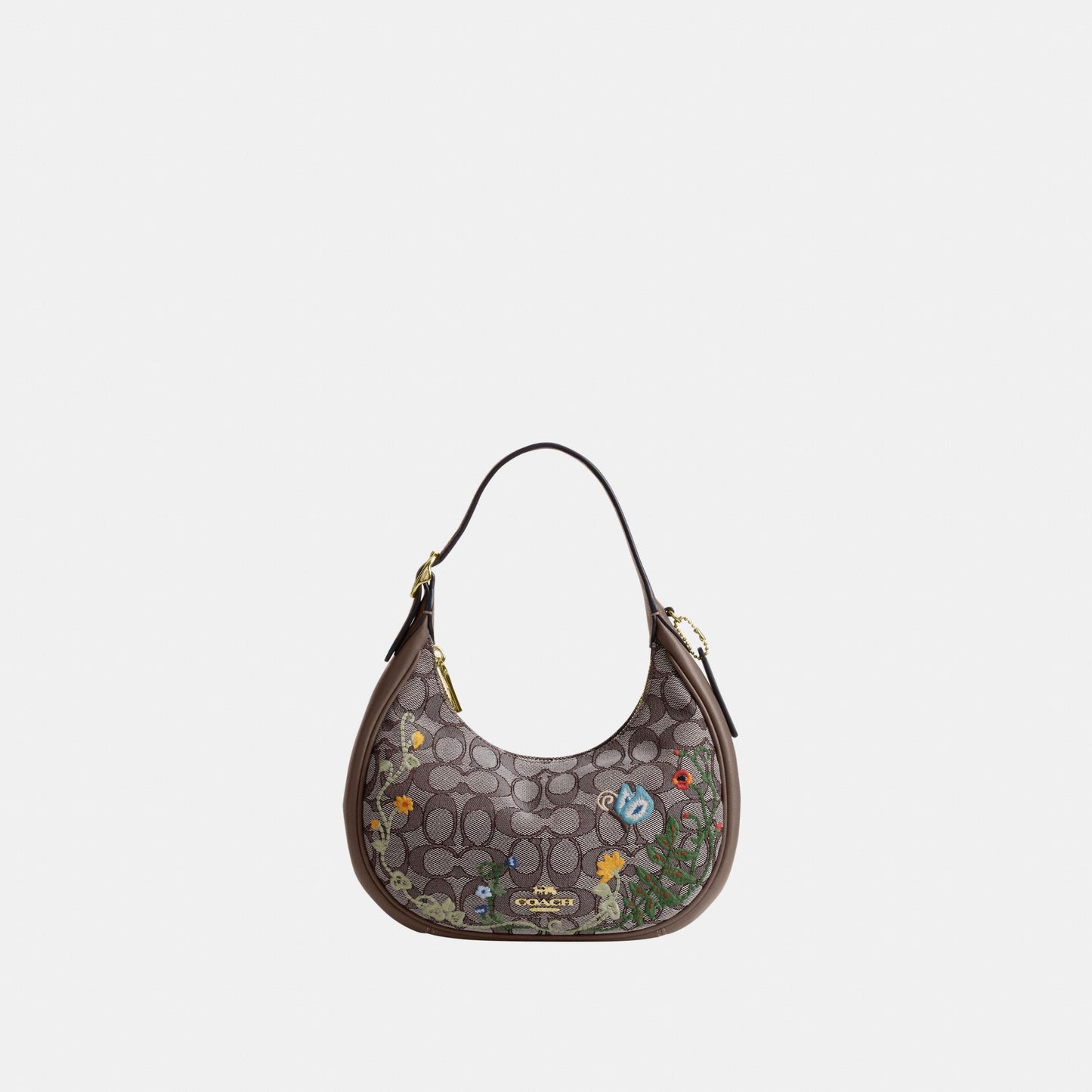 CDX19-Emily Shoulder Bag in Signature Jacquard with Floral Embroidery-Im/Oak Multi