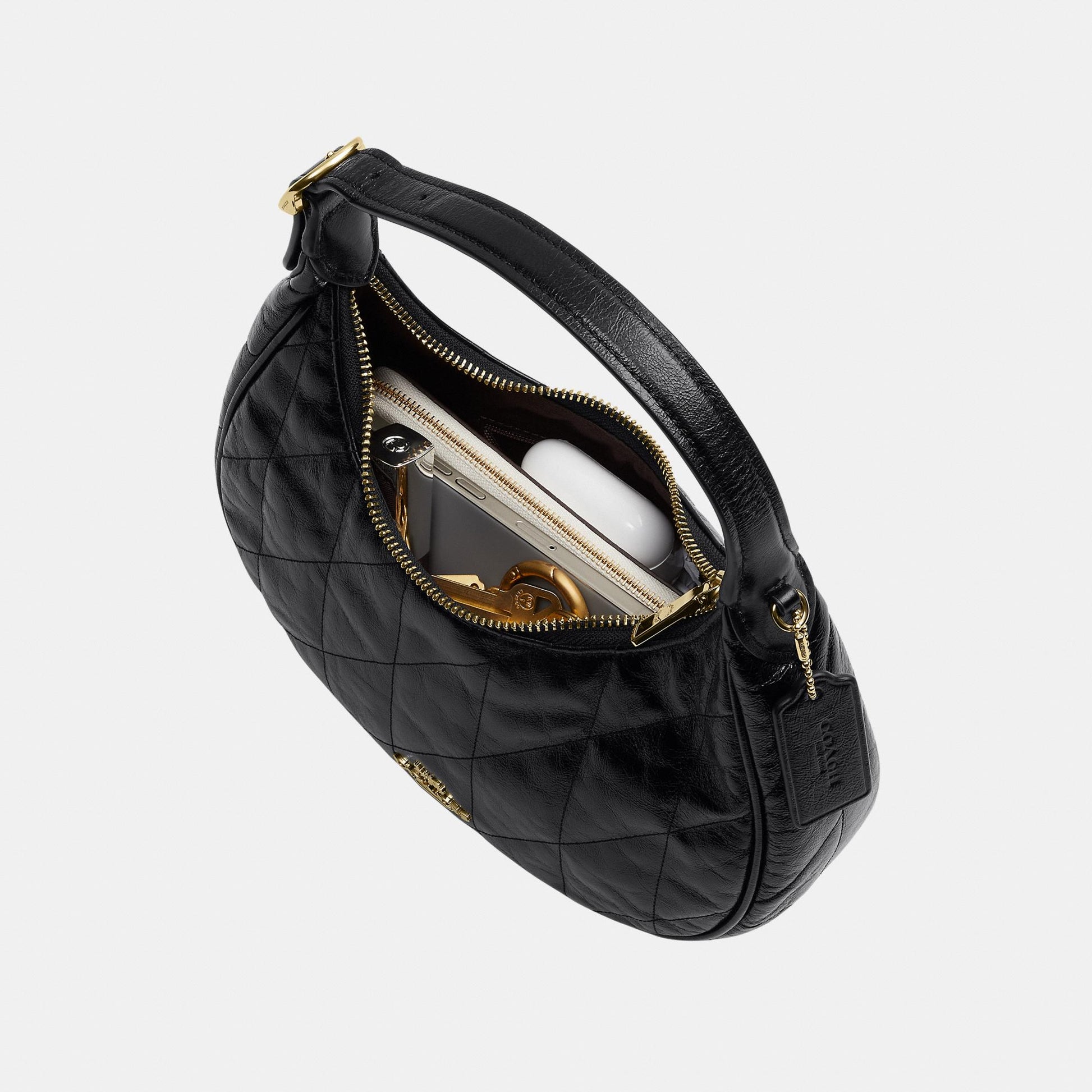 CDX21-Carmen Mini Crossbody in Glazed Leather with Quilting-Im/Black