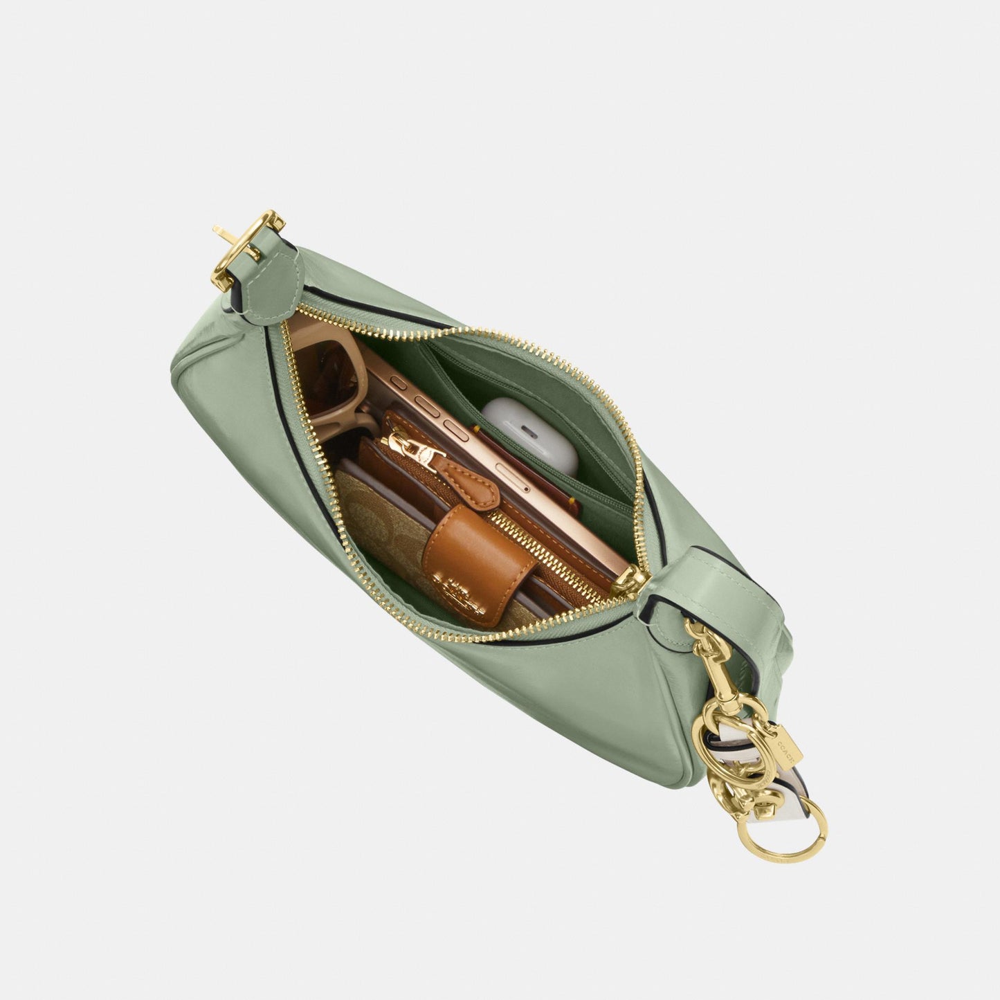 CDX24-Emily Mini Shoulder Bag in Glazed Leather-Im/Light Pistachio