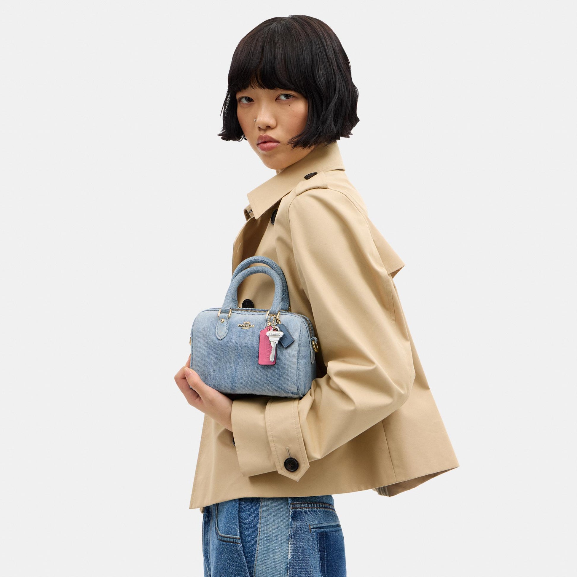 CDY30-Mini Rowan Crossbody in Loved Denim with Charms-Im/Light Indigo