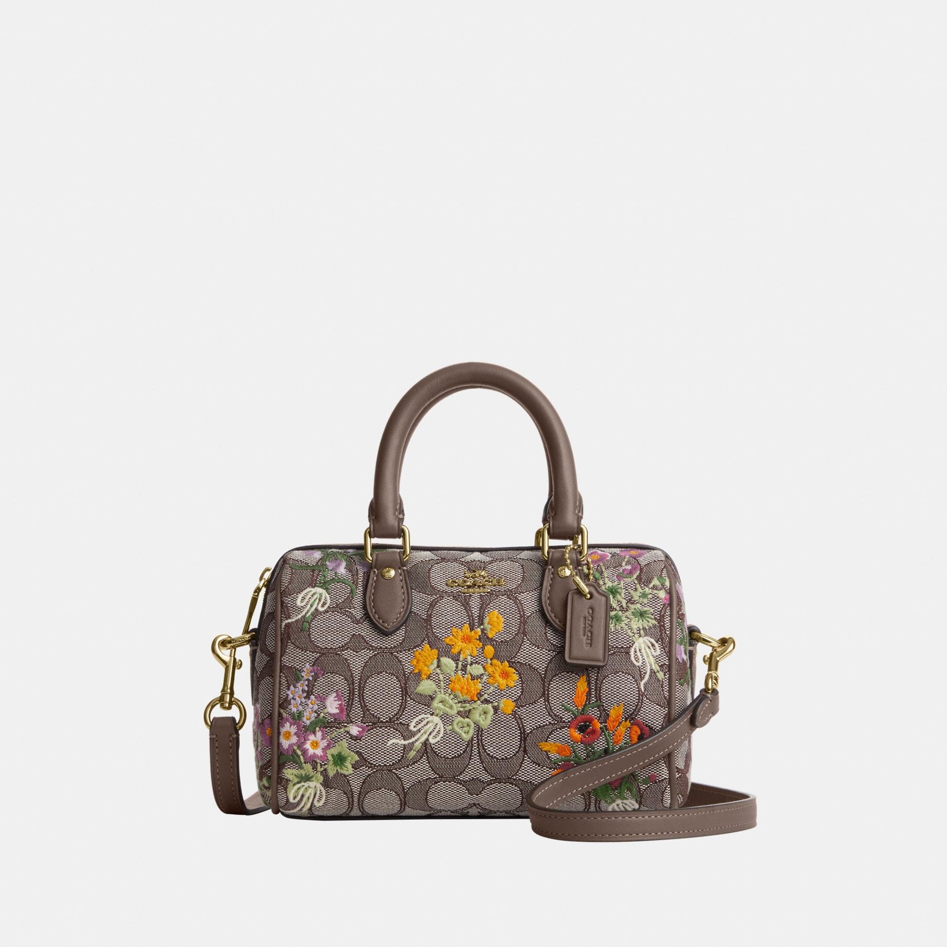 CDY31-Mini Rowan Crossbody Bag in Signature Jacquard with Floral Embroidery-Im/Oak Multi