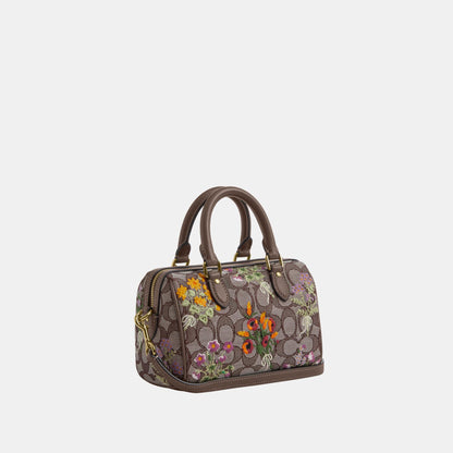 CDY31-Mini Rowan Crossbody Bag in Signature Jacquard with Floral Embroidery-Im/Oak Multi